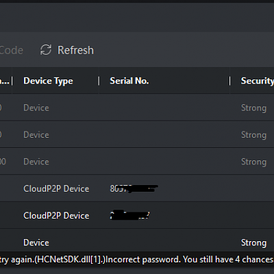 Showing NVR offline and incorrect password message.